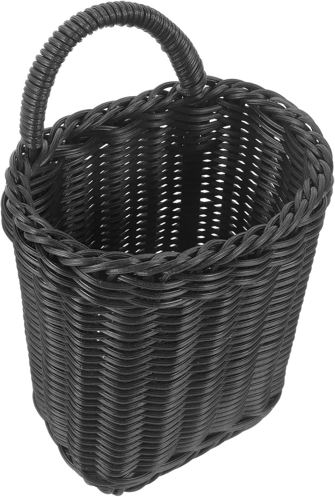 Wall Hanging Flower Basket Imitation Rattan Decorative Storage Holder for Kitchen Sundries Bathroom Essentials Space Saving Organizer with Handle for Decor