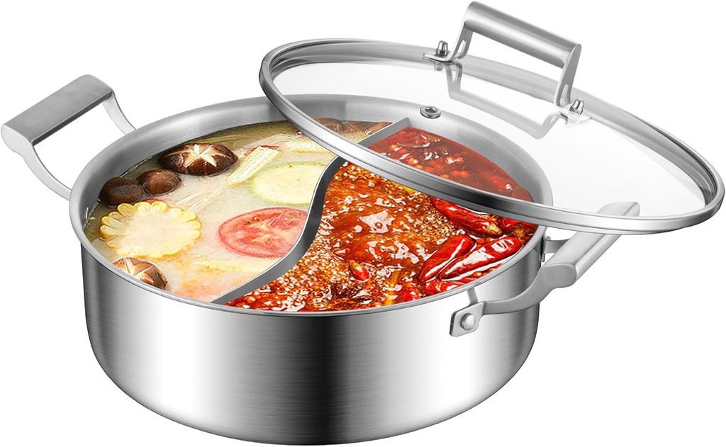 Delarlo Tri-Ply Stainless Steel 7QT Everyday Pan With Lid,Hot Pot,Induction Deep Cooking Pot, 7Quart Stock Pot Dishwasher and Oven Safe