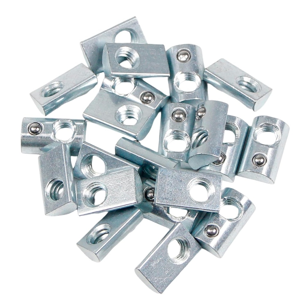 22 Packs 1/4"-20 Threaded Steel Roll in T-Nut with Ball Spring, T-Slot Nuts Accessory Hardwares for 10 Series Aluminum Extrusion Profiles Rail