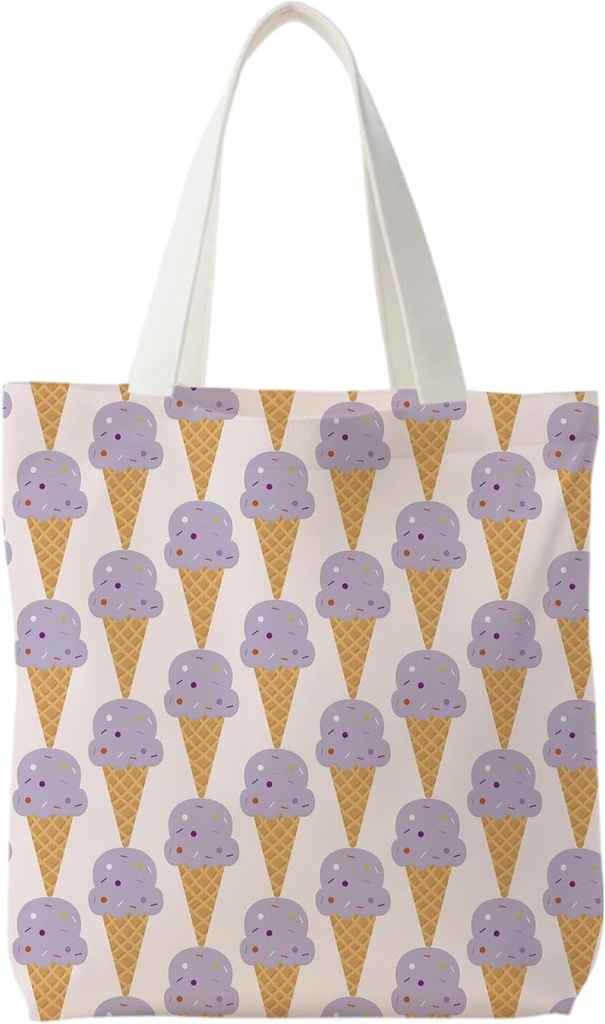 NATSUNO Ice Cream Lovers Gifts Canvas Tote Bag, Cute Purple Ice Cream Dessert Aesthetic Canvas Tote Bag for Women Girls, Reusable Grocery Bags Shopping Bags