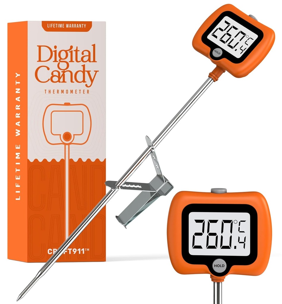 Digital Candy Thermometer with Pot Clip, 10" Long Stainless Steel Probe, Instant Read Kitchen Thermometer for Cooking, Baking, and Candy Making
