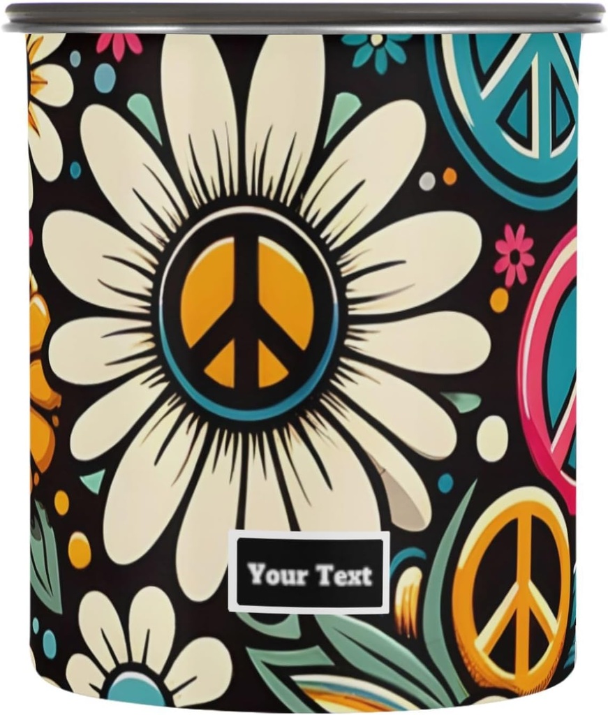 ALAZA Daisy Flower Peace Vintage Kitten Cats Airtight Coffee Bean Canister Customed 30oz Food Storage Containers with Lids For Gournd, Tea, Sugar, Flour, Rice, Cereal, Candy Cookie Jar