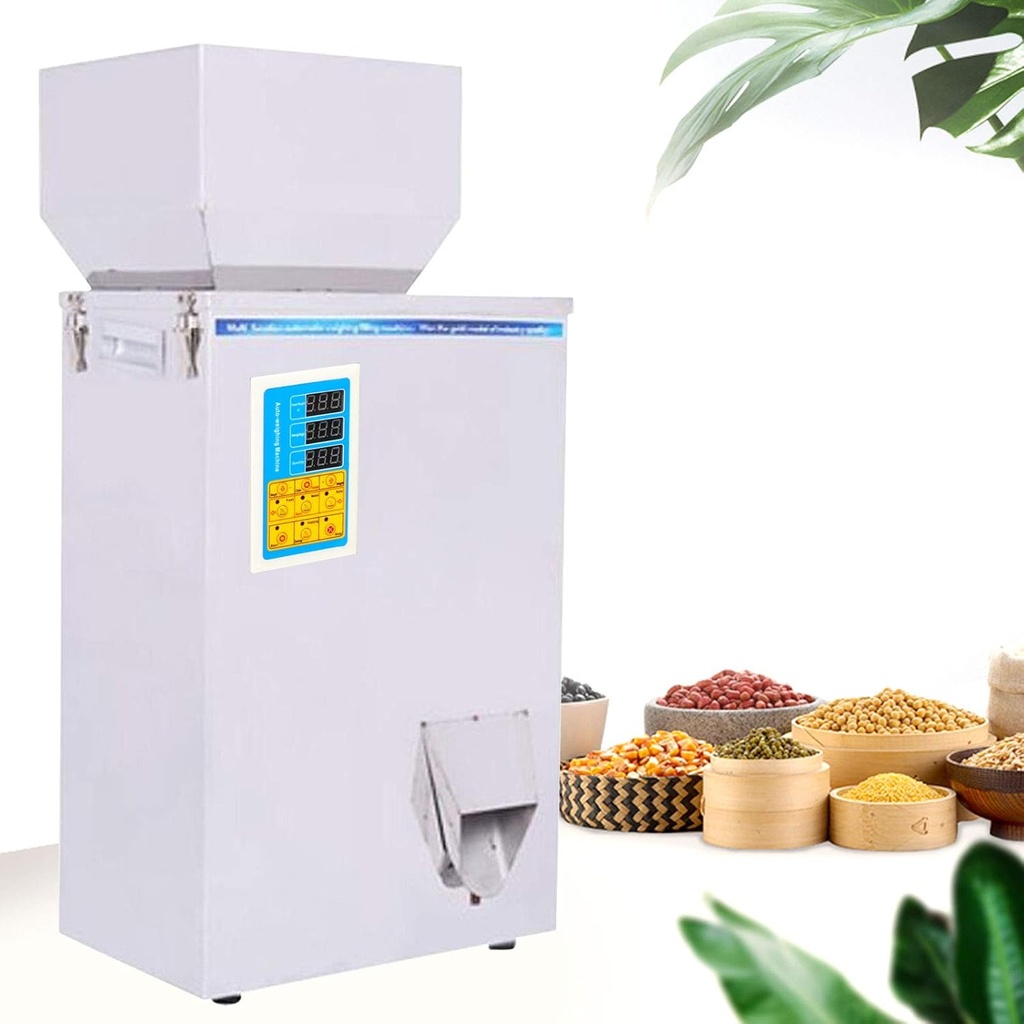 Filling Machine 110V Automatic Filler Machine Self-weigh Filler Stainless Steel Weighing Filling Machine Weigh Filler for Beans Seads Grains Tea Granular Pack (10-500g)