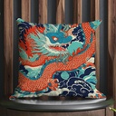 Chinoiserie Dragon Orange Navy Blue Turquoise Outdoor Throw Pillow Covers Imperial Dragon Waterproof Throw Pillowcase 18x18 in Classic Accent Pillowcase for Patio Furniture Tent Garden