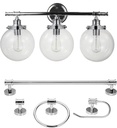 Globe Electric Milan 5-Piece All-in-One Bathroom Set, Chrome, 3-Light Vanity Light with Clear Glass Shades, Towel Bar, Towel Ring, Robe Hook, Toilet Paper Holder