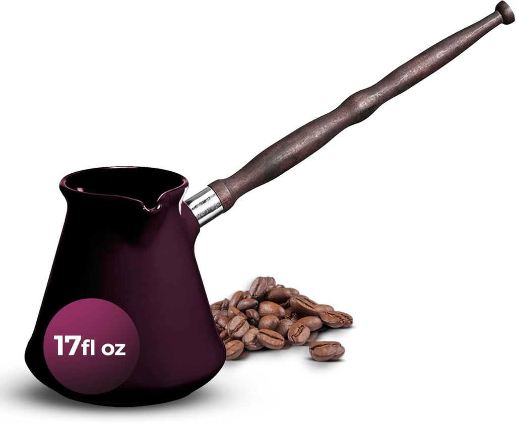 Classic Ibrik/Cezve Turkish Coffee Pot - Ceramic Antique Coffee Maker for Traditional Arabic, Turkish and Greek Coffee - 17 Fl Oz - Purple