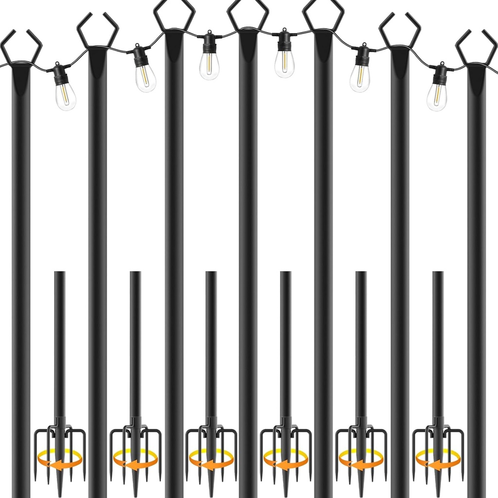 7 Pack String Light Poles,Metal Poles for Hanging Outdoor Light Strings,7 Pack 10 FT Light Poles Stand for Outside Garden,Patio,Wedding,Backyard,Deck,Party