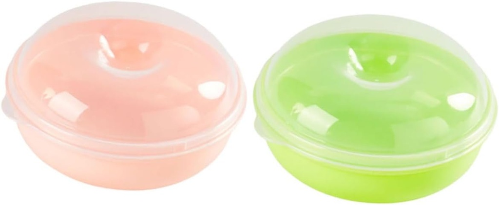 2pcs Reusable Bread Storage Boxes Portable Round Food Grade Containers for Fresh Bread and Cake Microwave Safe Moisture Retaining Kitchen Countertop Organizers Green and Pink