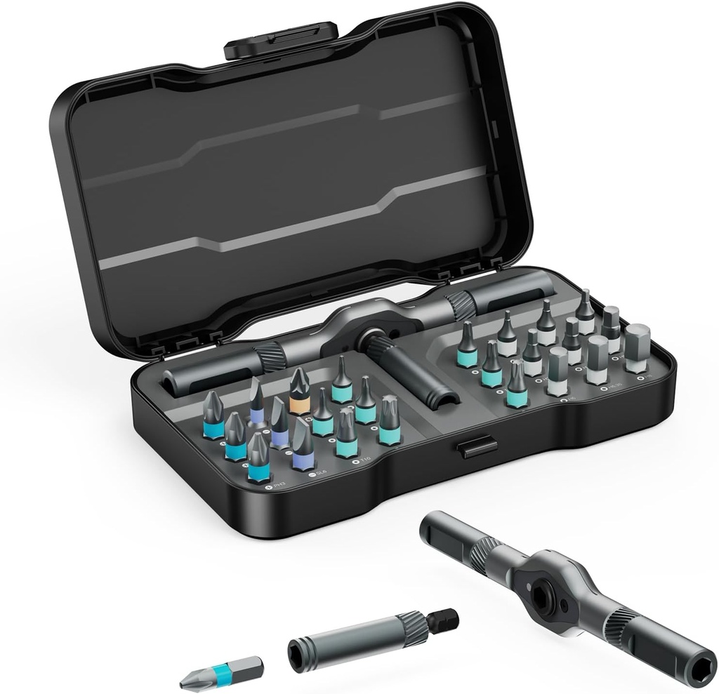 24 in 1 Magnetic Screwdriver Set, DIY Ratchet Screwdriver Set, Multi Bit Magnetic Drive Set with Detachable Ratchet Handle, Portable Precision Repair Tool Kit for Furniture Computer Bicycle