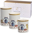SPOTTED DOG GIFT COMPANY Ceramic Canister Set, 3-piece Kitchen Canisters for Counter, Cat Themed Coffee Tea Sugar Food Storage Containers with Airtight Lids, Pet Treat Jars, Gifts for Cat Lovers