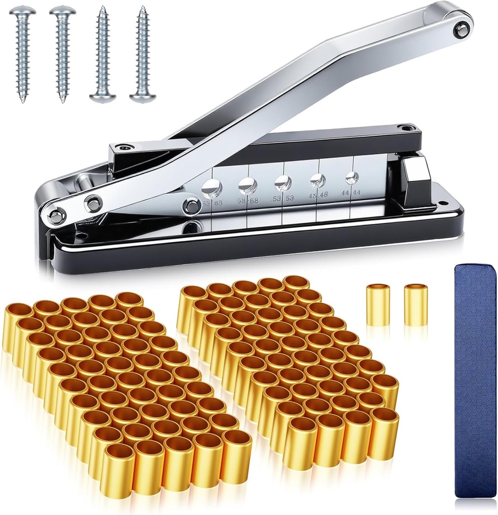 Heavy Duty Bench Hose Crimper Kit with 100 Ferrules (50x 0.593" ID& 50x 0.625" ID) - for 1/4", 5/16", 3/8" PVC, Rubber & Air Hoses Crimping Tool, Portable Torch Hose Repair Kit