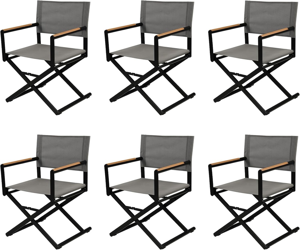 Grand patio Extra-Wide 6-Pack Directors Chairs, Folding Dining Chair Set of 6 with Sling, Woodgrain Armrests, Outdoor, Gray