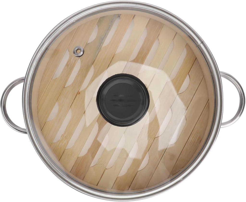 Bamboo Steamer Basket Lid Bamboo Stainless Steel Food Steamer Reusable for Dumplings Dim Sum Buns
