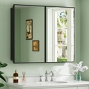 Buruis 36" x 30" Framed Medicine Cabinet with Mirror, Recessed or Wall Mounted Bathroom Cabinet, Adjustable Tempered Glass Shelves, Left/Right Open Reversible, No Assembly Required, Black