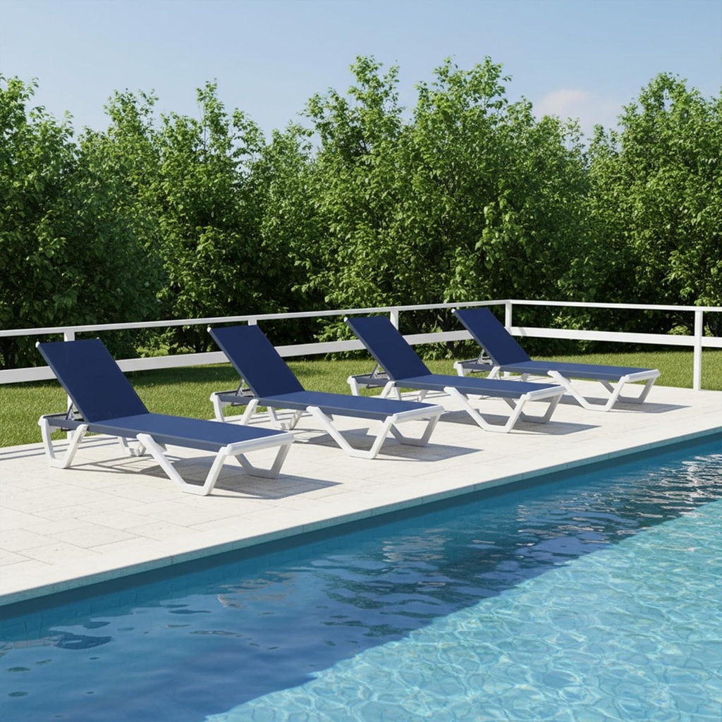 PURPLE LEAF Patio Chaise Lounge Set of 4 Plastic Pool Outdoor Lounge Chair with Aluminum Frame Stackable Patio Tanning Chairs for Poolside Sunbathing Beach Deck, Navy Blue