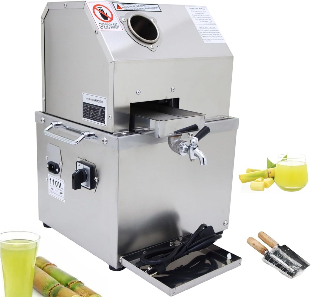 INTBUYING 110V Electric Sugar Cane Juicer 800W Sugarcane Juicer Machine with 660LBS/H High Output, 3 Stainless Steel Rollers, 2.4" Large Inlet, Sugarcane Juice Extractor Squeezer for Home/Commercial