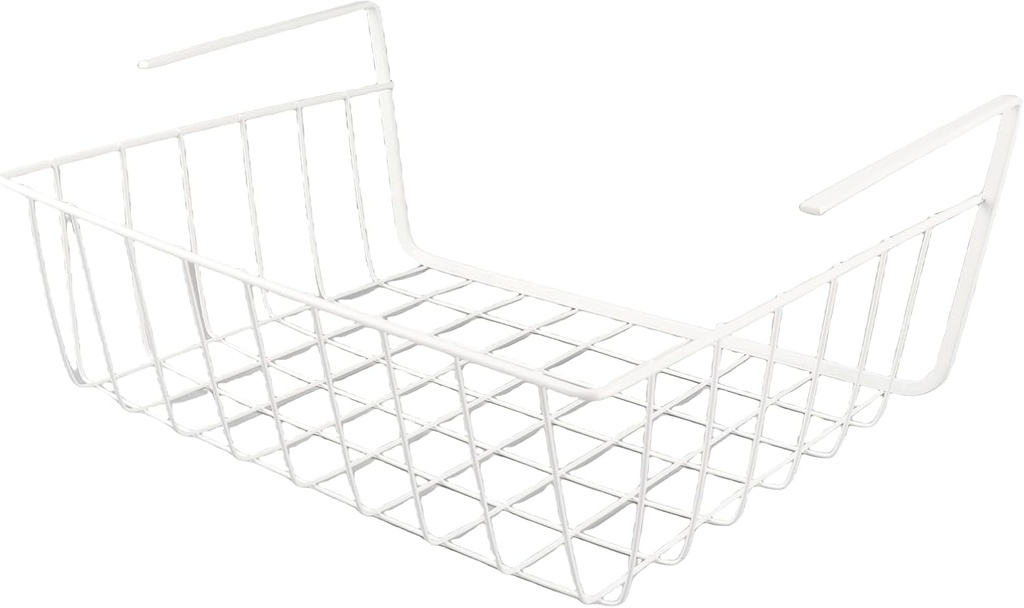 Under Cabinet Storage Rack, Simple Space Saving Under Shelf Storage Basket All Metal for Bookshelf for Pantry for Kitchen (L White)