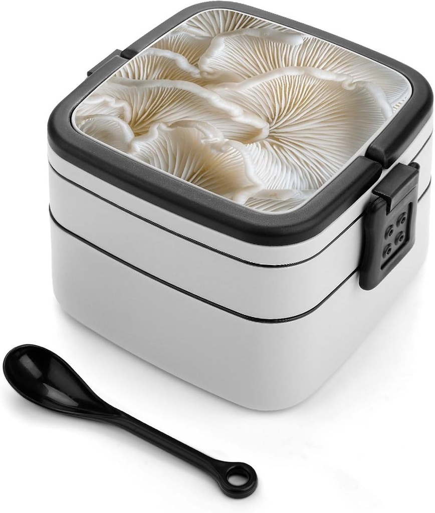 Bento Lunch Box for Women Lunch Containers for Adults White Oyster Mushrooms Double Layered Lunchbox Large Capacity Bento Box with Cutlery for Work Picnic Camping Travel