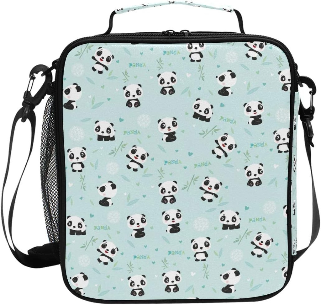 Nander Cute Cartoon Panda Lunch Box for Girls Mens Kids Thermal Insulation Lunch Tote Bag with Shoulder Strap for Work