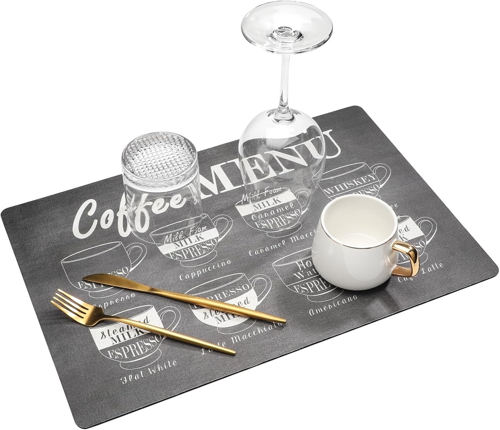 Coffee Mat Hide Stain Rubber Backed Absorber Dish Drying Mat17.7x11.8 inch for Kitchen Countercoffee Bar Accessories Fit Under Coffee Maker Coffee Machine Coffee Pot (style-1)