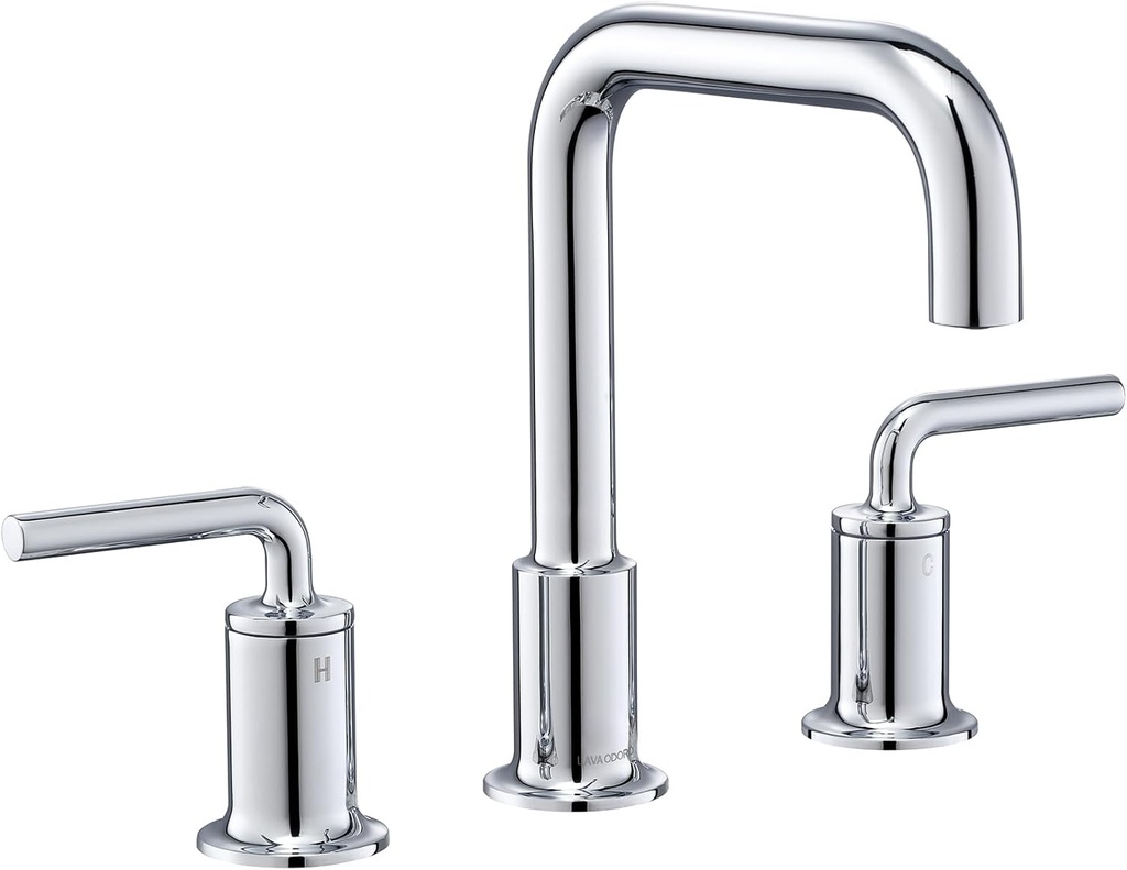 Chrome Bathroom Faucet, Lava Odoro 3 Hole Widespread Bathroom Faucet, 2 Handle Bathroom Faucets with Drain Assembly Supply Line, Solid Brass Vanity Sink Faucet BF503-C