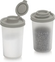 SIGNORAWARE Salt and Pepper Shakers Moisture Proof Set of 2 Large Salt Shaker to go Camping Picnic Outdoors Kitchen Lunch Boxes Travel Spice Set Clear with Grey Covers Lids Plastic Airtight Dispenser