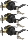 Gobrico Keyed-Alike Oil Rubbed Bronze Entry Door Locks Wave Handle Lever with Same Key, 3Pack