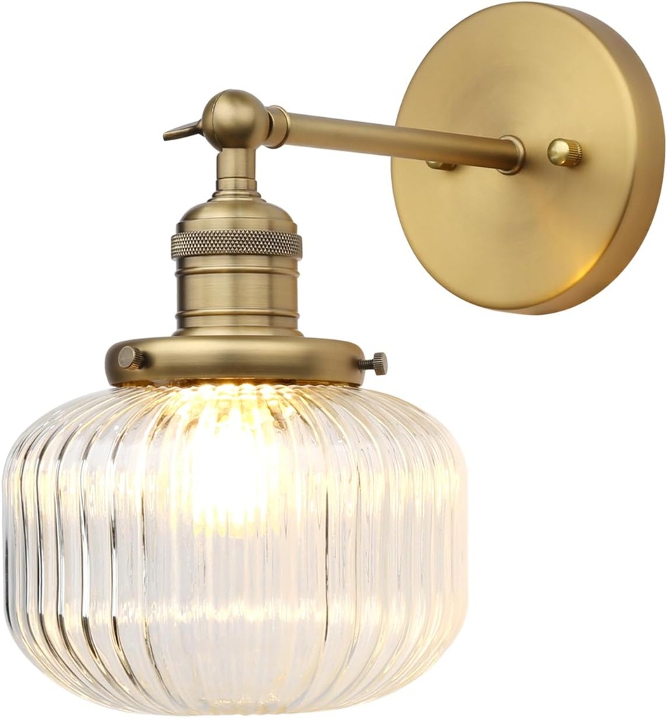 Industrial Vintage Wall Sconce 1-Light with Clear Striped Glass Globe Shade Indoor Wall Mounted Lamp Fixture (Antique)