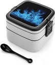 Blue Flame Bento Box Double Layer Lunch Box for Adults with Spoon And Handle Stackable Lunchbox Leakproof Lunch Container for Work Picnic Travel