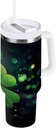 40 oz Green Clover Shamrock Tumbler with Handle, Insulated Sports Water Bottle with Lid and Straw, Thermal Stainless Steel Travel Coffee Mug Cup #26