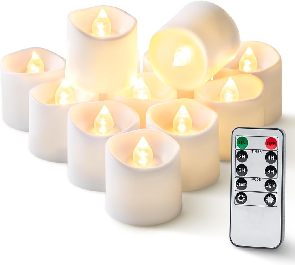 Homemory 12Pack 400+Hour Remote Control Flameless Candles, 2/4/6/8H Timer Led Votive Candles, Battery Operated Tea Lights for Wedding Table Centerpiece, Holidays, Halloween Pumpkins, Christmas Decor