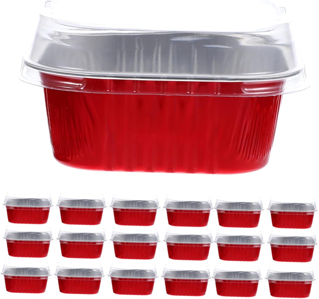 40-piece Red Foil Containers Lids Food Foil Pans for Baking Bread Cake Storage Boxes Aluminum Foil Food Storage Containers