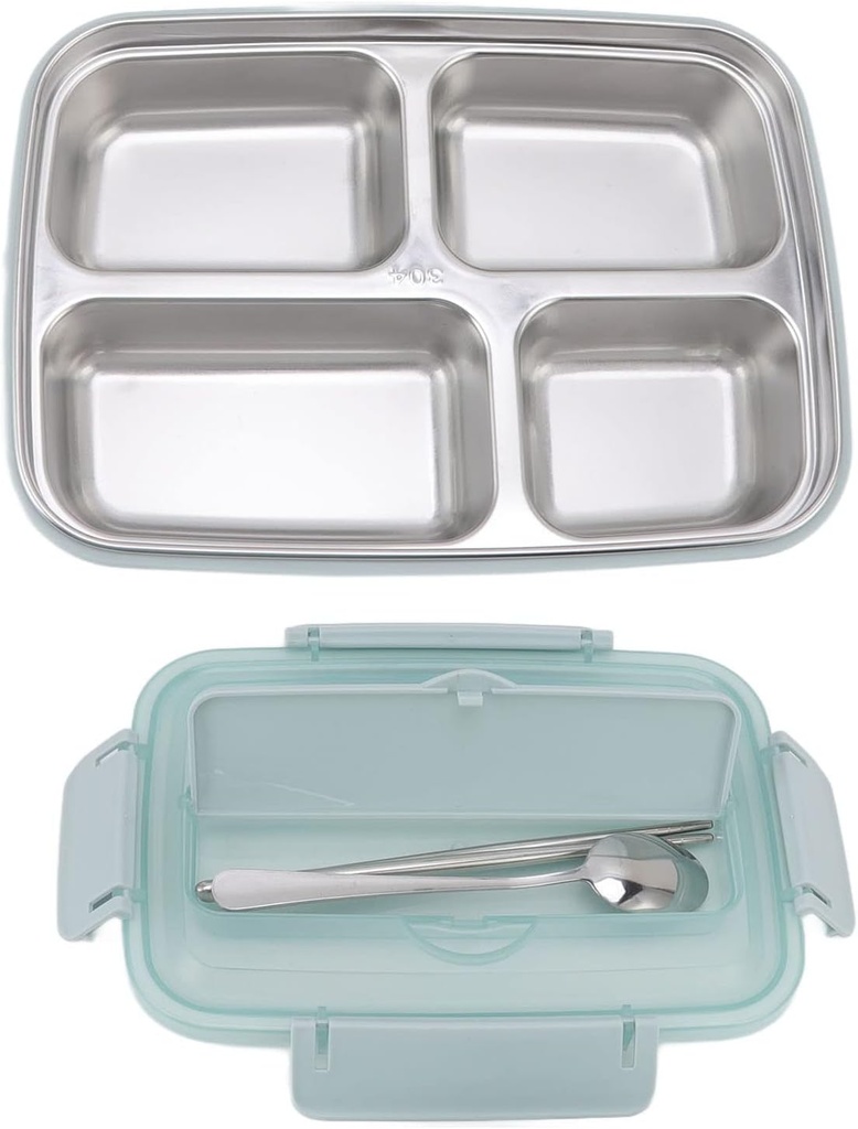 Niiyen Blue Lunch Box 304 Stainless Steel Bento Box Portable Lunch Containers Food Storage Box with 4 Compartments Tableware for Outdoor
