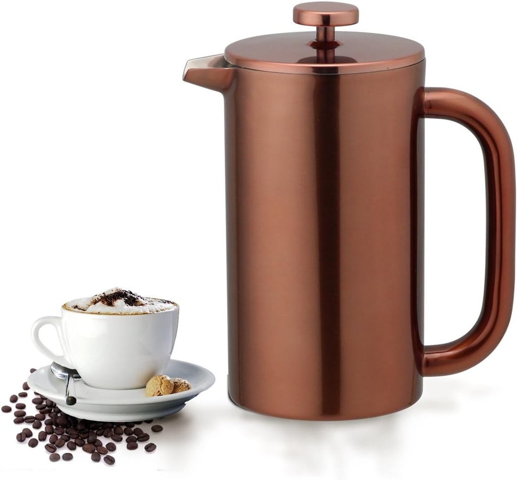 8-Cup Double Wall Insulated Stainless Steel French Coffee Press, 32-Ounce Durable Coffee Tea Maker with Stainless Steel Plunger, Copper