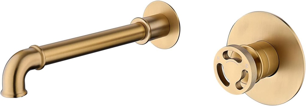 Wall Mounted Bathroom Faucet Industrial, Two Holes Bathroom Sink Faucet, Single Handle Basin Faucet Brass, Bathroom Mixer Faucet, Bathtub Faucet,Brushed gold