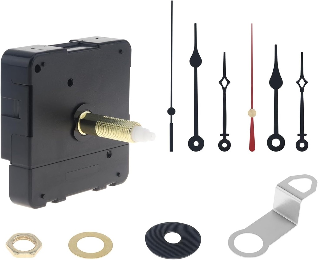 31 mm (1-1/4 inch) Long Shaft Quartz Silent Clock Movement Replacement for DIY Repair Clock with 2 Pairs Pointer Hands, Silent Sweep Seconds Clock Mechanisms