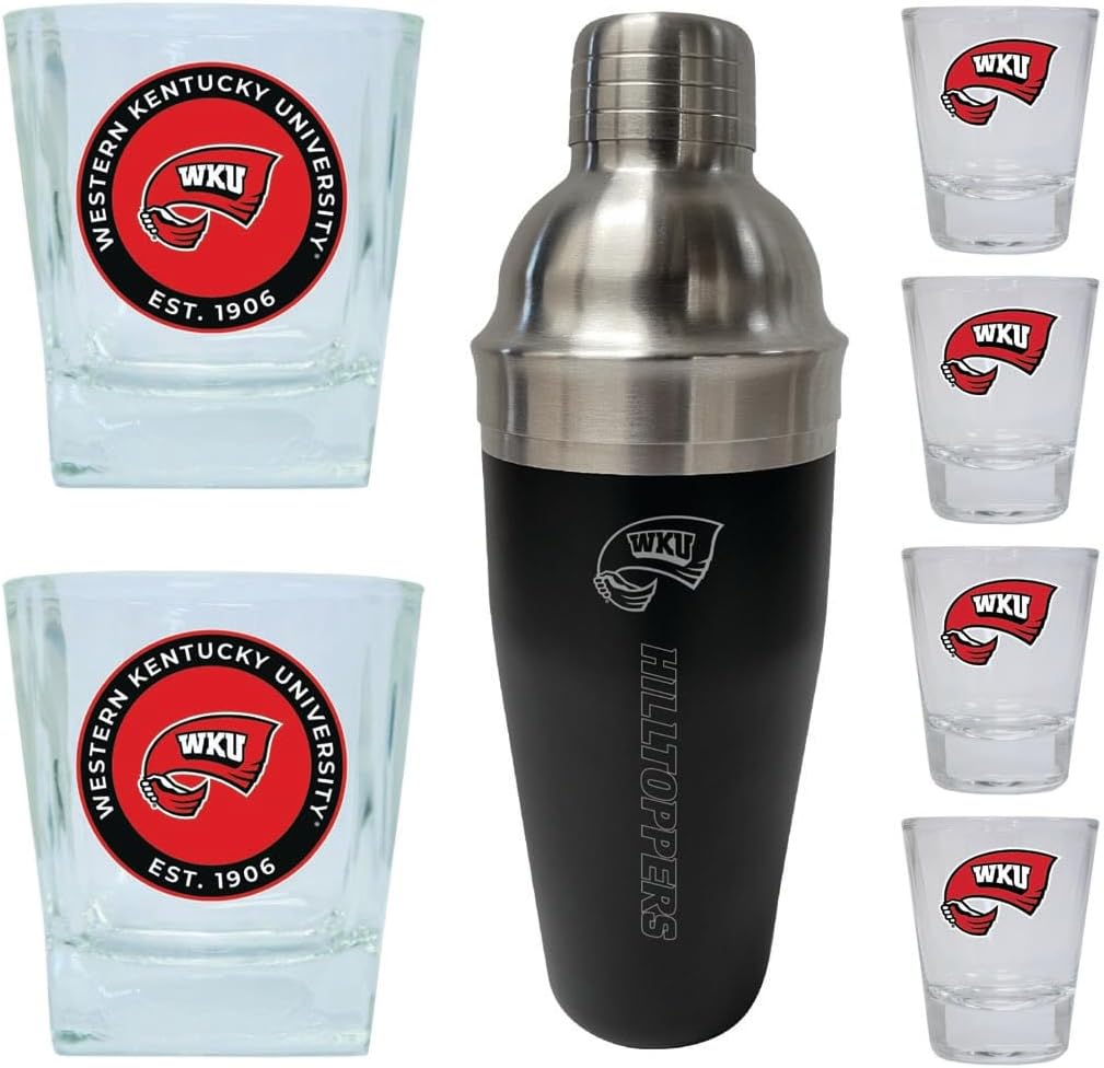R and R Imports Western Kentucky Hilltoppers Officially Licensed Collegiate Barware Set – 7-Piece Cocktail & Whiskey Glass Gift Pack