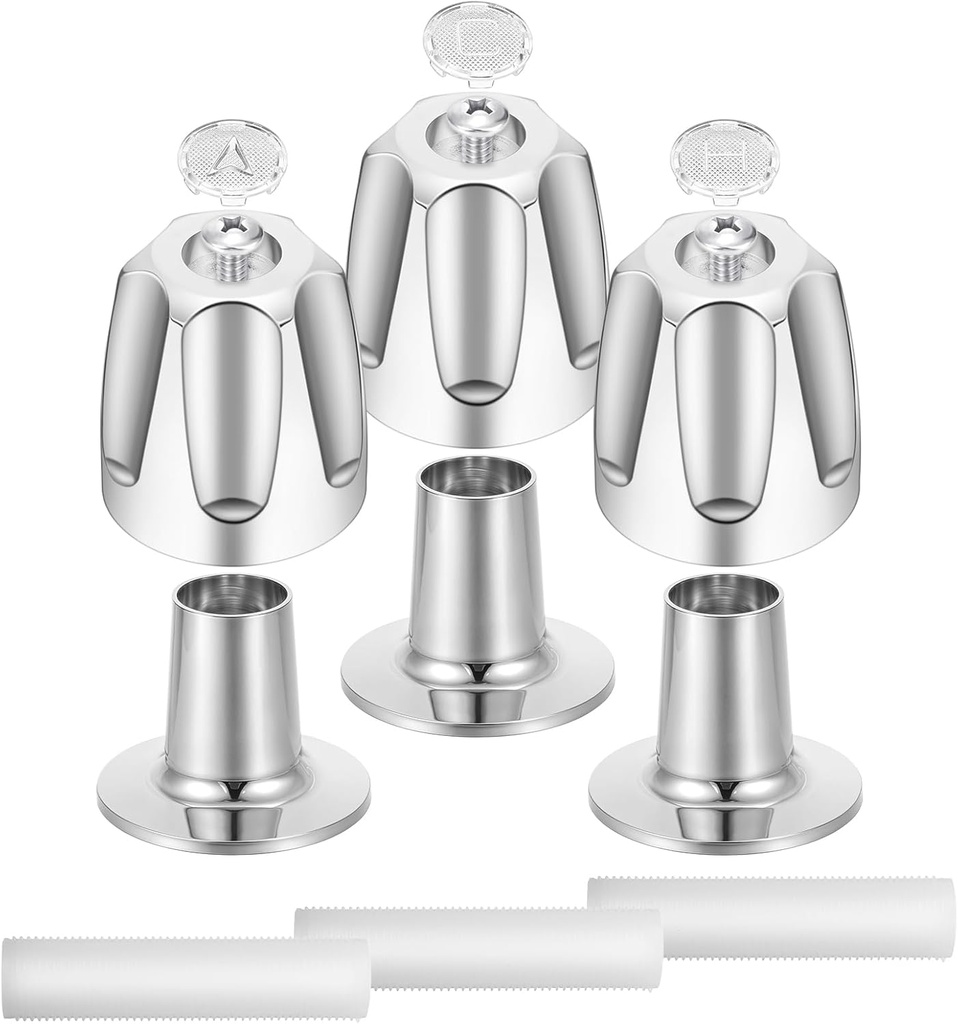 3PCS Metal Shower Knob Replacement Bathtub Faucet Handle Remodel Kit Compatible Price Pfister Verve Tub/Shower Faucet with Hot/Cold/Diverter/Flange Base, shower handle replacement