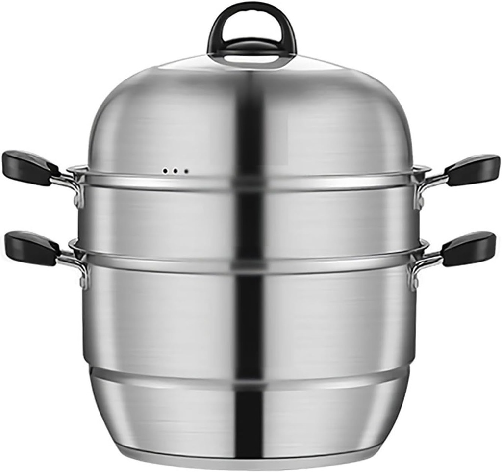 3-layer Steamer, 304 Stainless Steel Thickened Steamer/stockpot Food-grade Large Steamer Suitable for Induction Cooker Gas Stove(28cm)