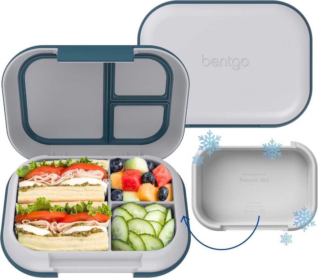 Bentgo Chill Max Leak-Proof XL Lunch Box - Included Ice Pack Keeps Food Cold; 5-Cup Capacity for Adults & Ages 8+, 3 or 4 Compartment Bento Box, BPA-Free, Dishwasher Safe (Fog & Deep Teal)