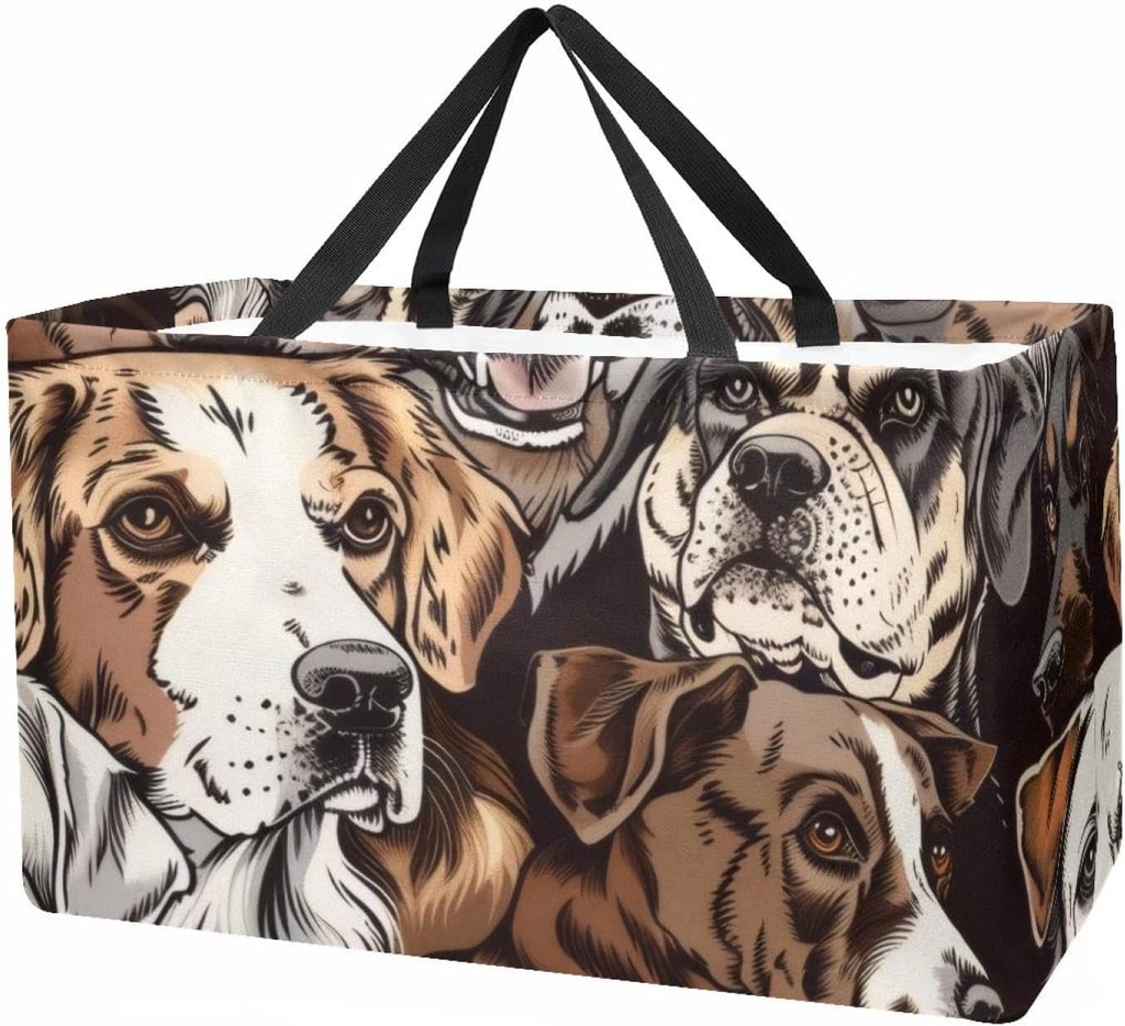 Reusable Grocery Bag Heavy Duty Shopping Tote Bag Foldable with Reinforced Handle, Seamless Dog Breeds
