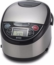 TIGER JAX-T10U-K 5.5-Cup (Uncooked) Micom Rice Cooker and Warmer with Tacook Food Steamer Cooking Tray Technology and 10 Auto-Cook Settings, Stainless Steel Black