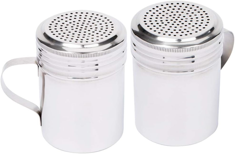(Pack of 2) Betolla 10 oz Stainless Steel Dredge Shaker – Spice Dispenser with Handle for Cooking, Baking & Seasoning