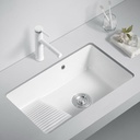 Rectangular Undemrount White Bathroom Ceramic Sink wiht Washboard Ceramic Laundry Lavatory Vanity Under Counter Bathrrom Sink with Overflow for laundry room, balcony, bathroom(68*40*21cm/26.8*15.7*8.3