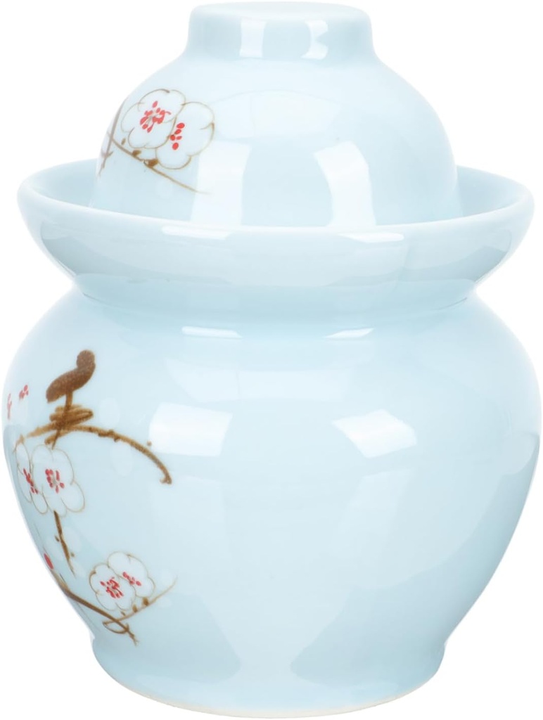 Chinese Pickle Jar Ceramic Plum Blossom Pattern Sealed Storage Jar Vintage Pickle Can for Kimchi