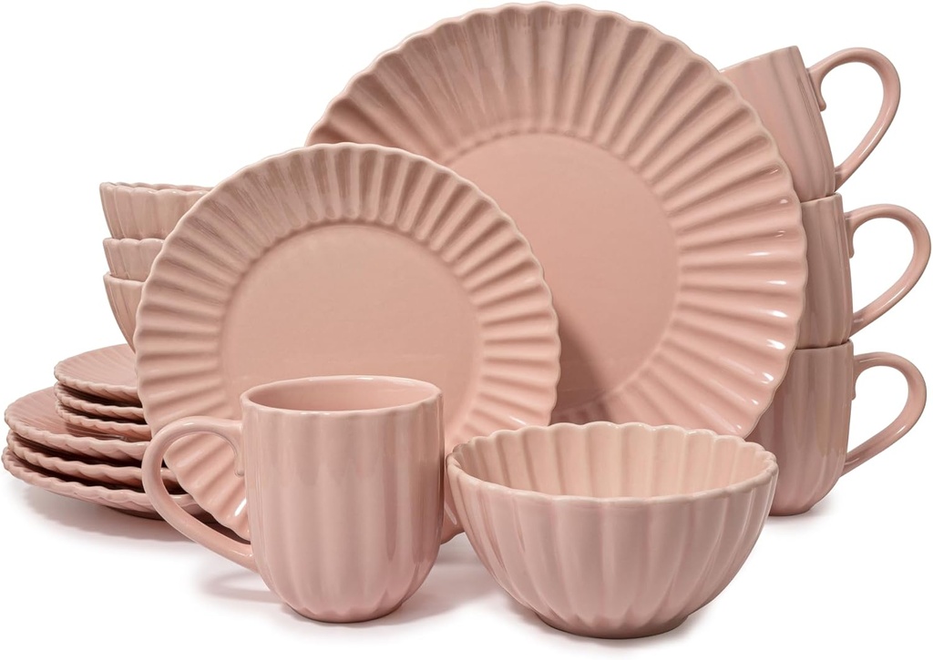 16 Piece Dinnerware Set Aruba (Pink Sunset) Plates, Bowls, and Mugs Set for 4