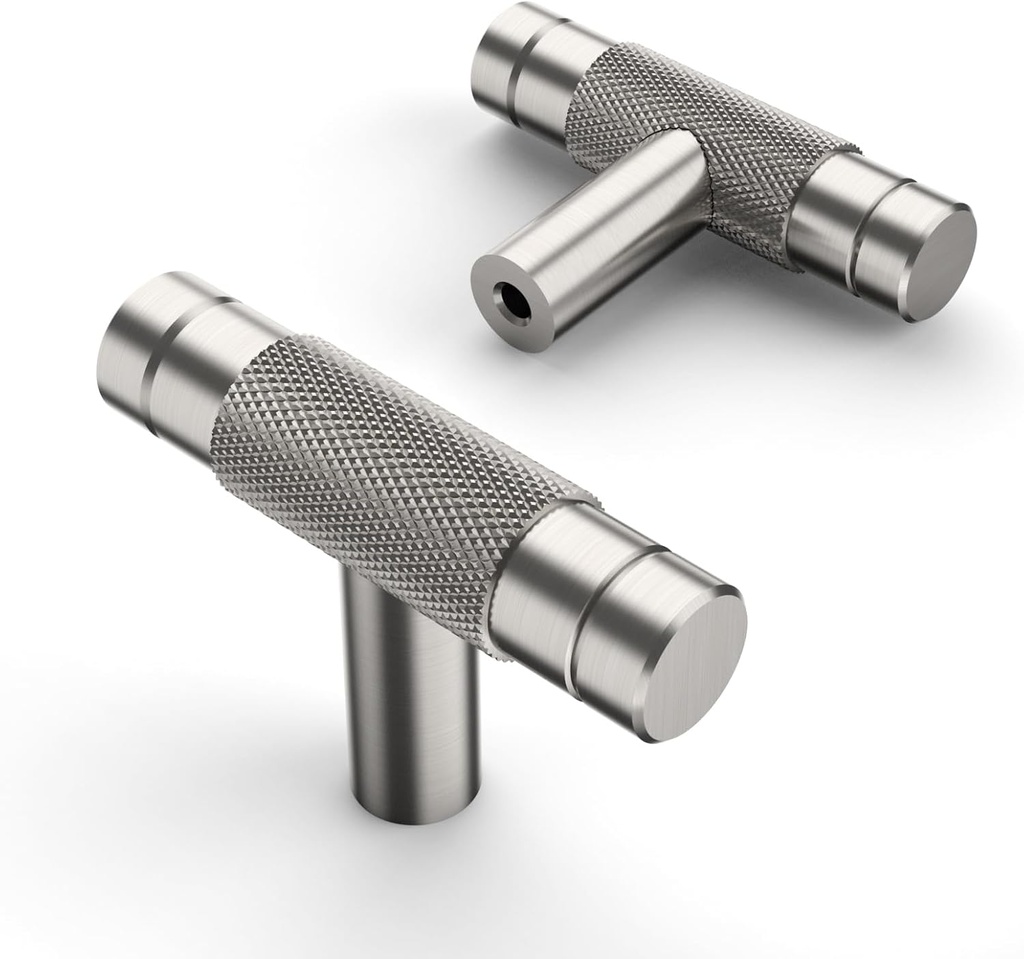 Asidrama 10 Pack Knurled Brushed Satin Nickel Kitchen Cabinet Knobs Dresser Knobs Drawer Knobs Single Hole Cabinet T Bar Pull Handles for Kitchen Wardrobe Cupboard