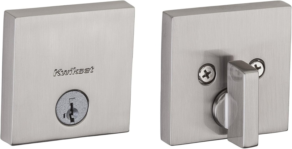 Kwikset Downtown Low Profile Square Contemporary Deadbolt Featuring Smartkey In Satin Nickel (Clear Pack)