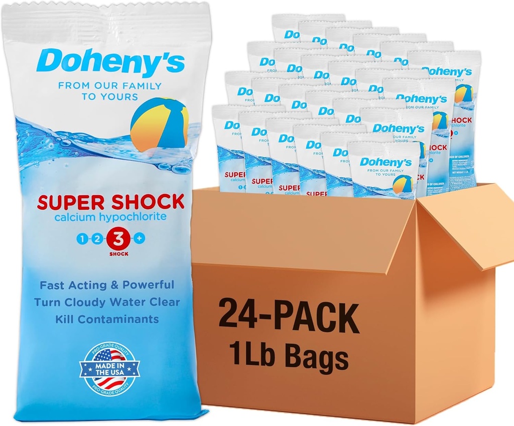 Doheny's Super Pool Shock | Pro-Grade Chlorine Shock, Quick-Dissolving, Fast-Acting 68% Cal-Hypo Granular Pool Shock | 24 x 1lb Bags, Proudly Made in The USA