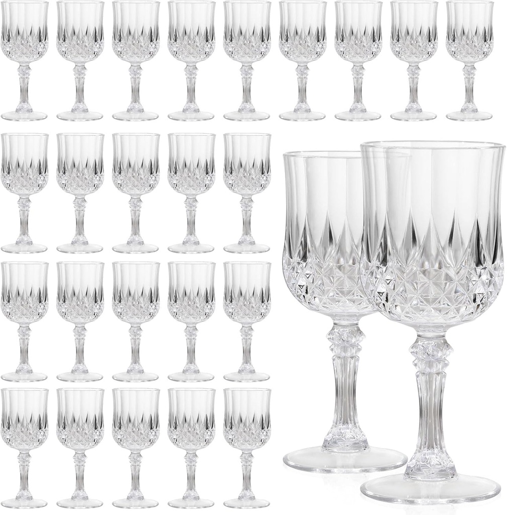 24 Pcs Plastic Wine Glasses 7oz – Unbreakable Clear Plastic Goblets for Parties Reusable & Dishwasher Safe Ideal for Weddings, Bars, and Every Celebration